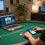 Person enjoying an online poker game with the FLY88 app on their smartphone.