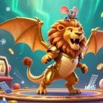 Experience the thrill of slot88 with a triumphant chimera and dynamic casino elements in this vibrant illustration.