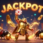Engage with vibrant SHBET COM casino excitement through a cartoon illustration showcasing a 3D beetle champion.