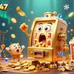 Menang besar di igamble247 dengan mesin slot emas yang beraksi dan koin berjatuhan.