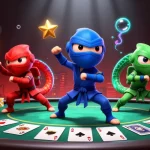 Experience thrilling gameplay with 8x bet in a dynamic scene featuring colorful chameleons and poker elements.