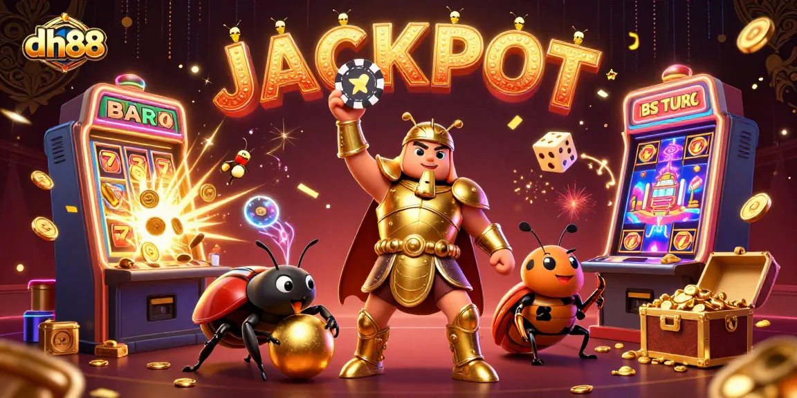 Experience the thrill of dh88 with a vibrant 3D illustration showcasing jackpot excitement.