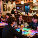 Experience vibrant nightlife at 상봉동 한국관나이트, with guests enjoying drinks and laughter in a lively Korean lounge.