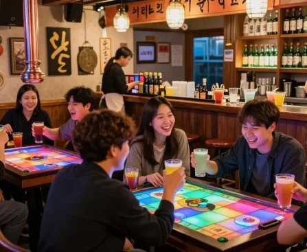 Experience vibrant nightlife at 상봉동 한국관나이트, with guests enjoying drinks and laughter in a lively Korean lounge.
