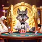 Experience excitement at Nhà cái Shbet with animated characters and treasures in a vibrant casino scene.