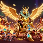 Spin slot reels with สล็อตเว็บตรง in captivating 3D scene with mythical elements and golden treasures.