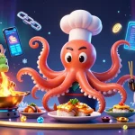Enjoy thrilling gaming moments with SPACEMAN88 as dynamic characters cook, showcasing vibrant casino elements.