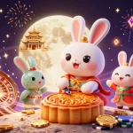 Engage with the vibrant online magazine showcasing a festive casino scene with a moon rabbit and poker chips.