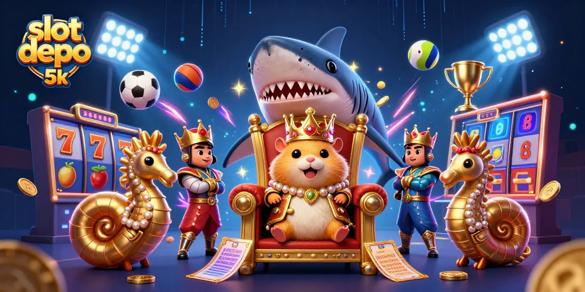 Spin and win at slot depo 5k with a dynamic 3D casino kingdom featuring a golden hamster king.