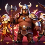 Winning at Luck8 with a Viking and Valkyrie in an exciting casino scene