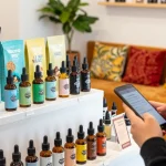 THC vape The 10/10 Boys e-liquids on display with a customer engaged in shopping.
